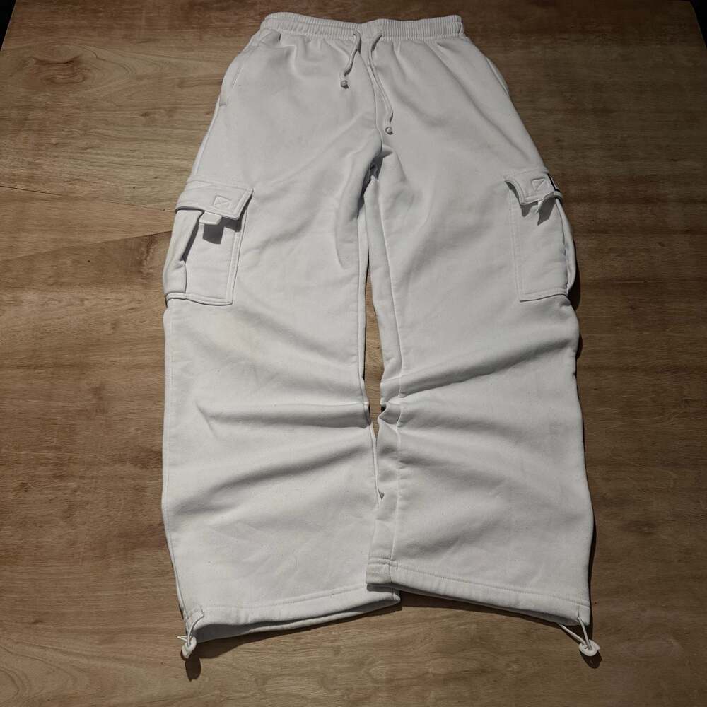 OR Supreme Fashionable White Baggy Cargo Sweatpants Wide Leg Pants M